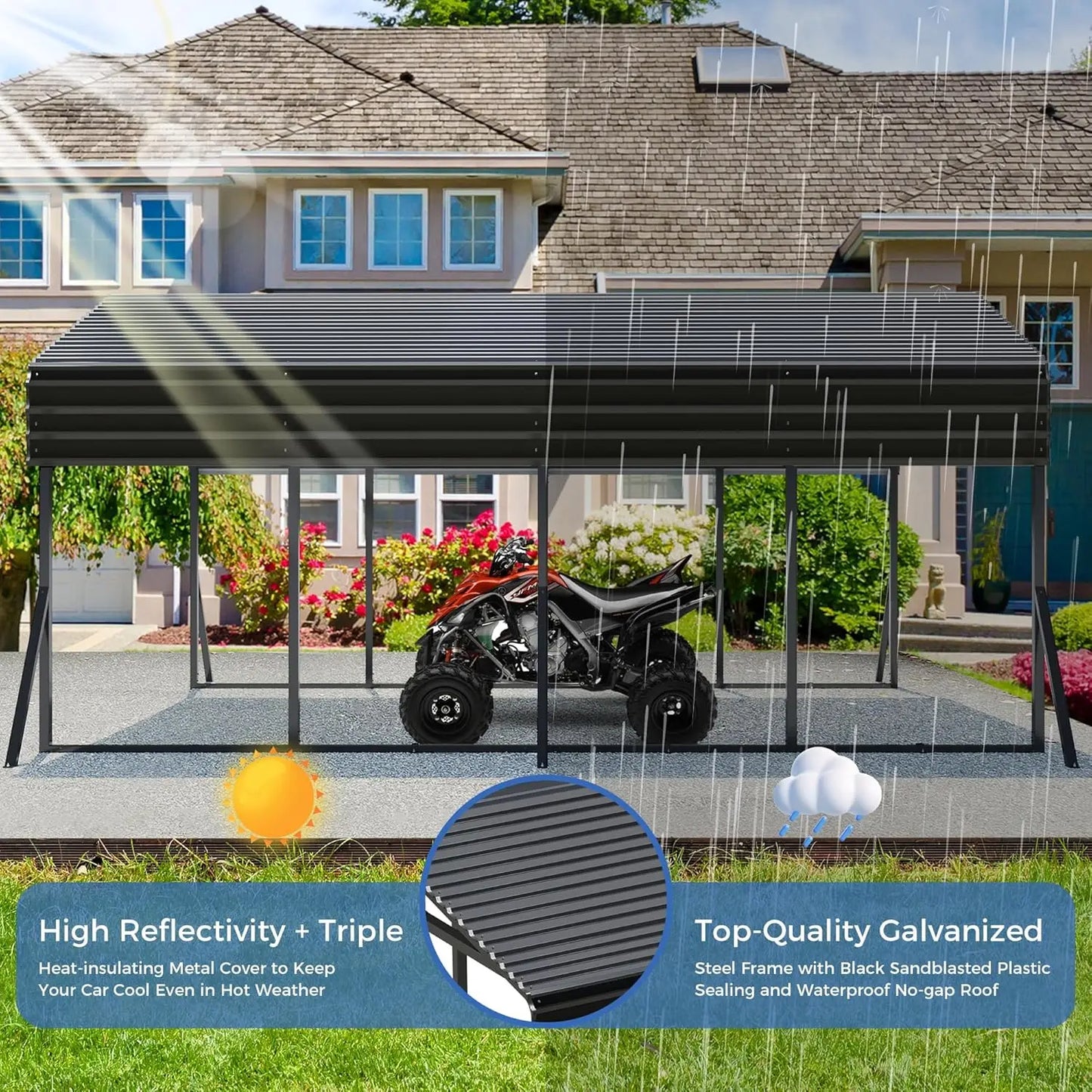 12'X20' Heavy Duty Carport Canopy Galvanized Steel Roof with Reinforced Stable Triangle Frame for Snowy Conditions,Customized