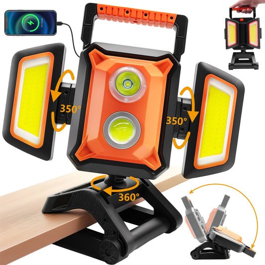 4000LM Magnetic & Clamp LED Work Light Rechargeable,4400mAh Portable FloodLight with 5 Modes,For Workshop, Car Repair,Emergency