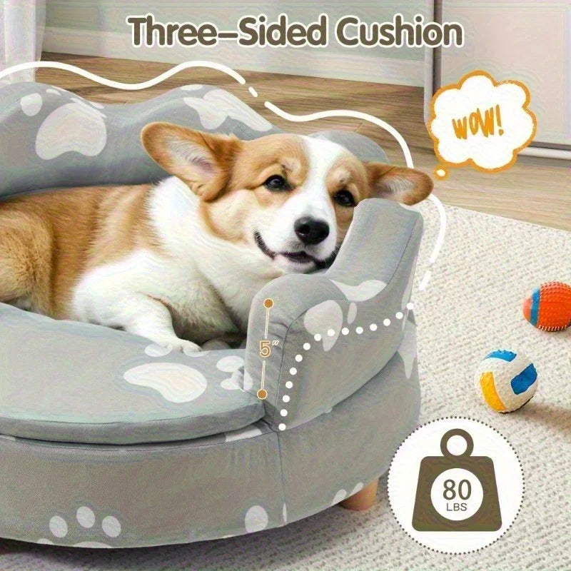 EROMMY 26'' Raised Dog Sofa Bed for Small & Medium Dogs – Comfortable Couch with 3-Sided Backrest & Foam Base, Gray