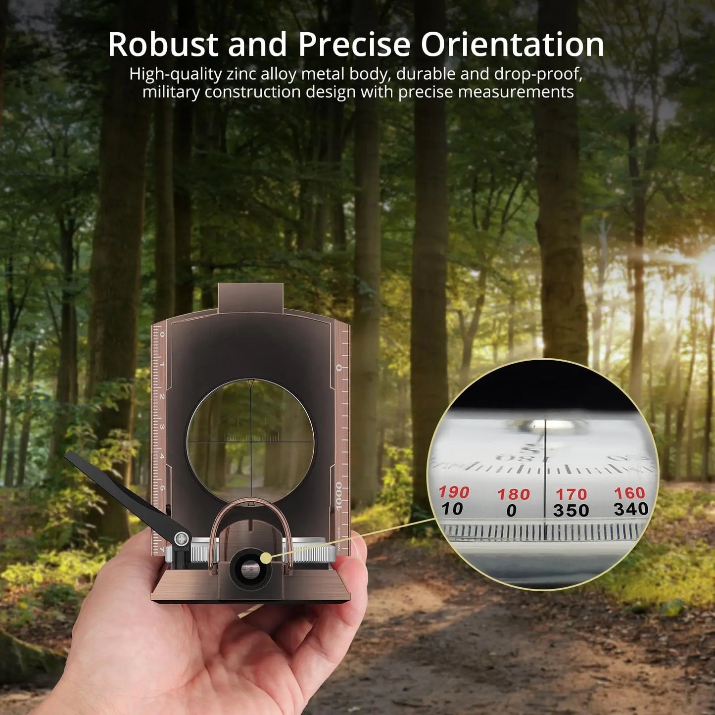 Compass Hiking Survival, IP65 Waterproof Metal Compass with Sighting Clinometer and Carry Bag, Multifunctional, Professional