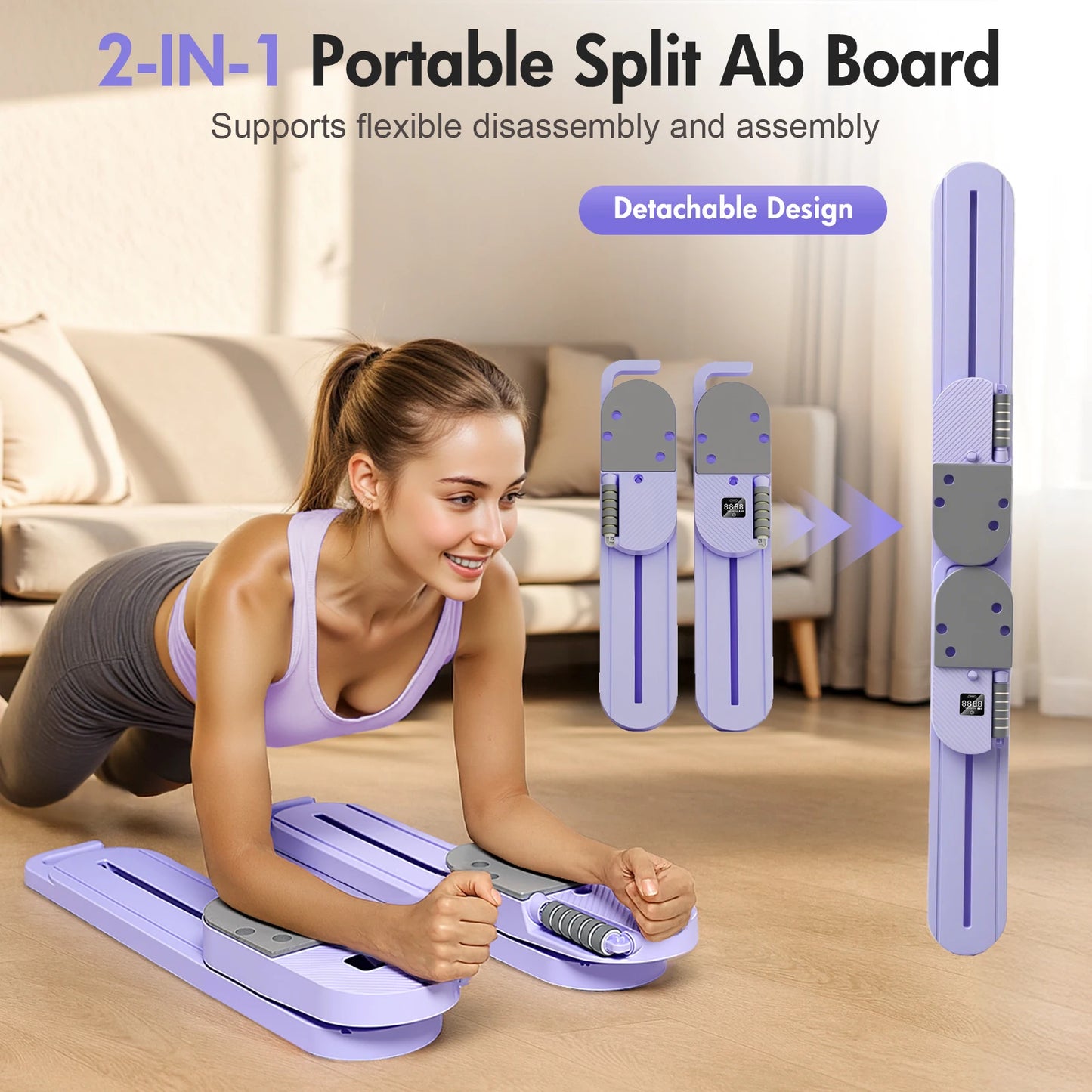 Portable Pilates Reformer Board With LCD Display And Resistance Bands