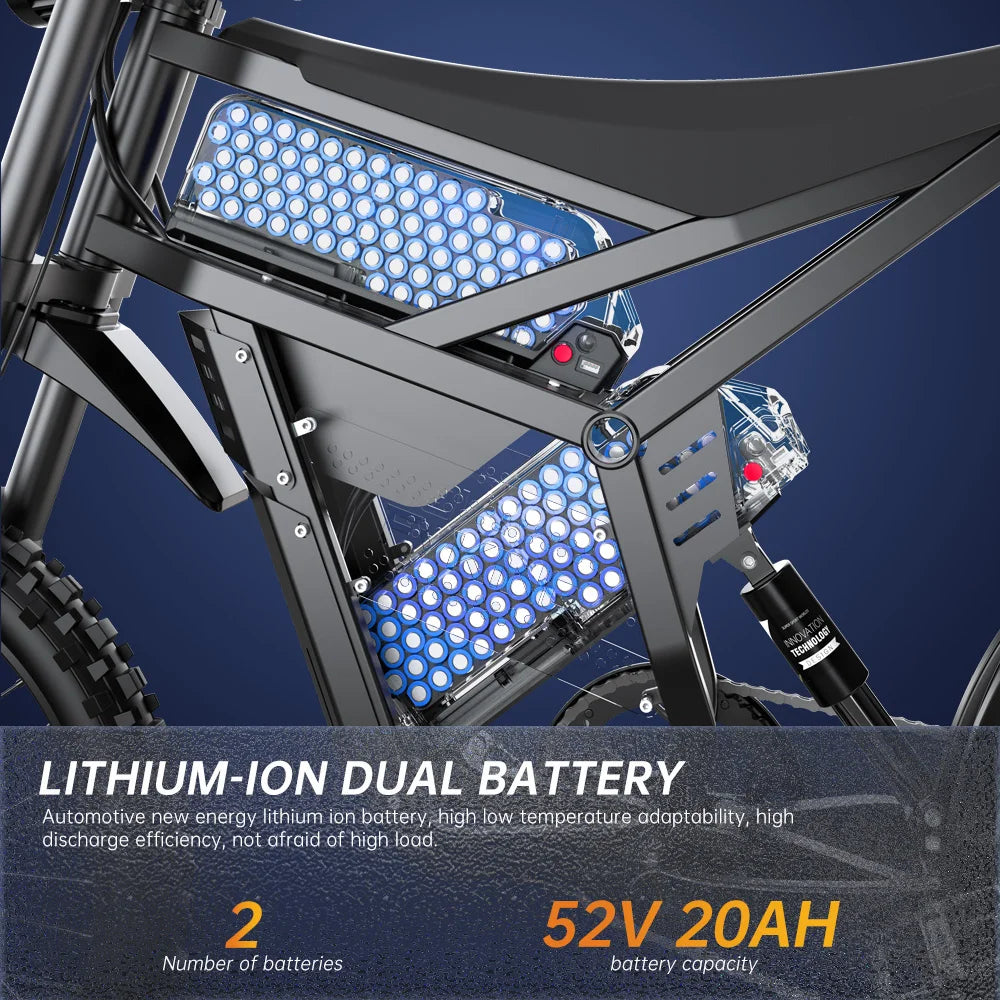 Dual 20Ah Battery 2900W 52V Electric Mountain Bike Off Road