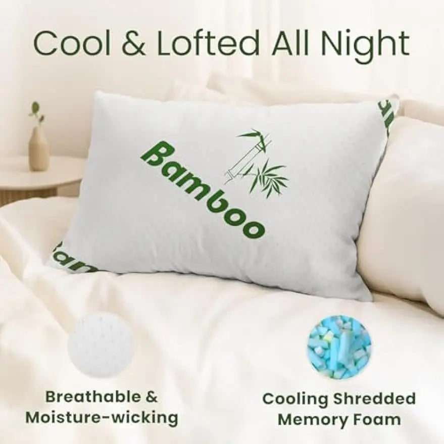 Shredded Memory Foam Pillows Set of 2 with Bamboo Cover