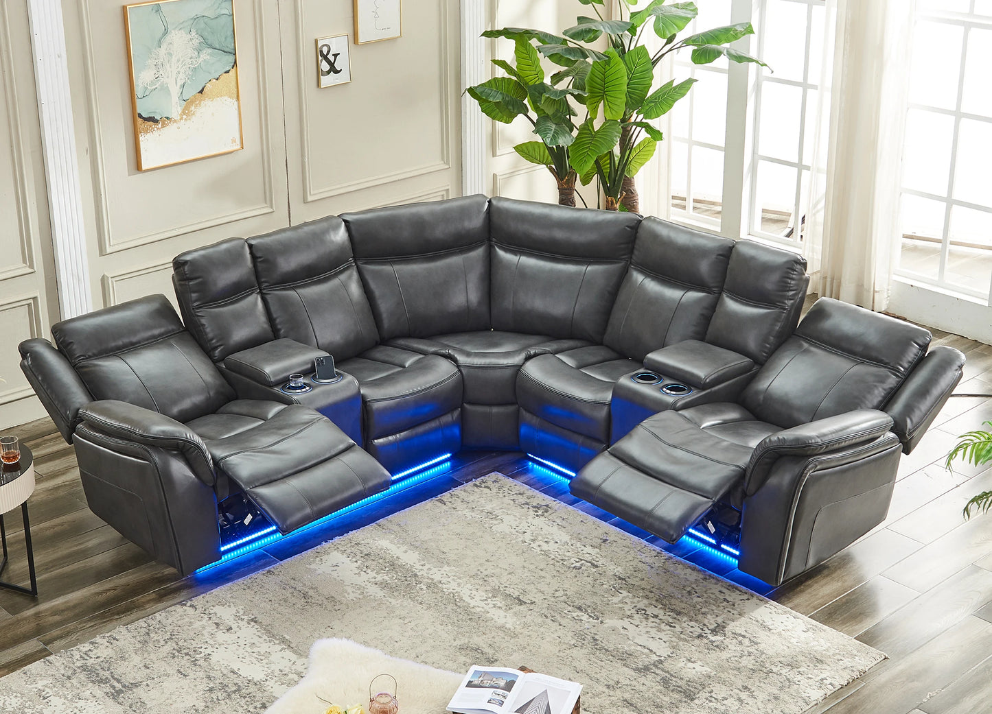 TODRANIC Power Recliner Sectional Sofa With USB LED Lights