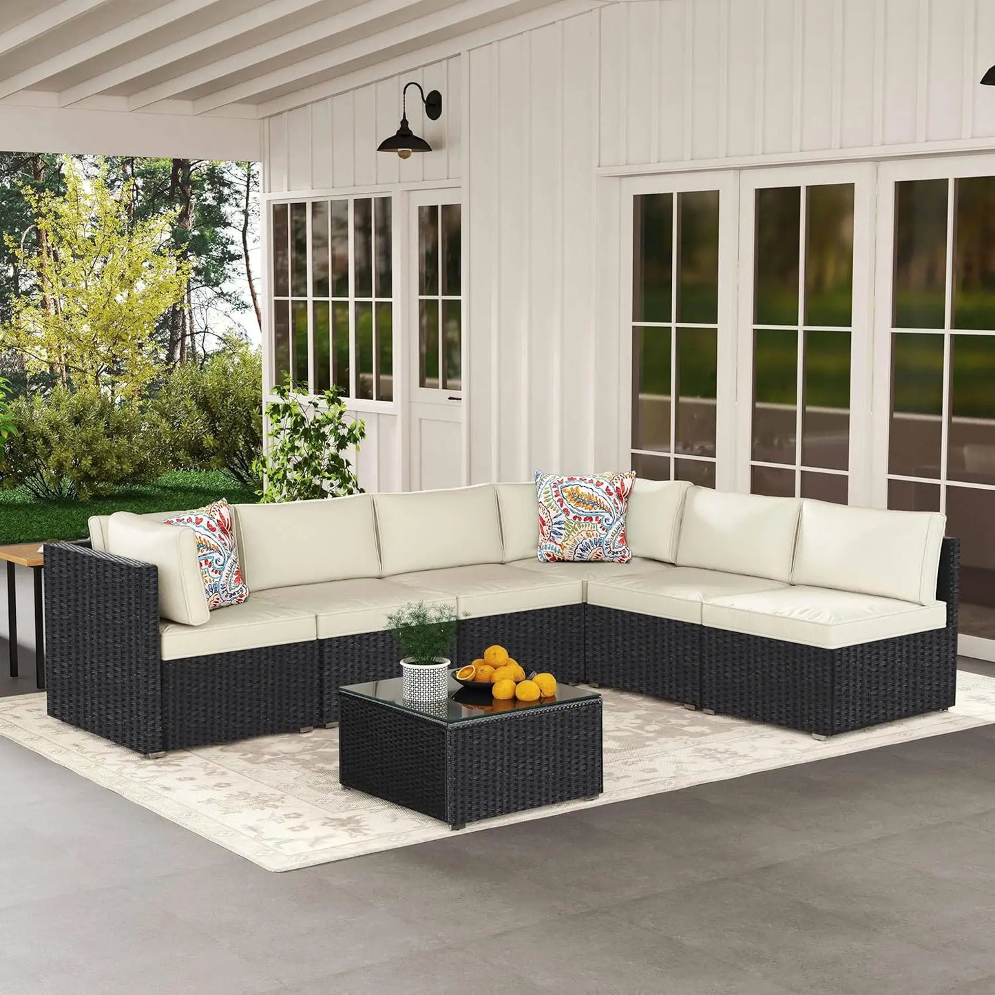 7-Piece Outdoor Patio Furniture Set Handwoven All-Weather Rattan