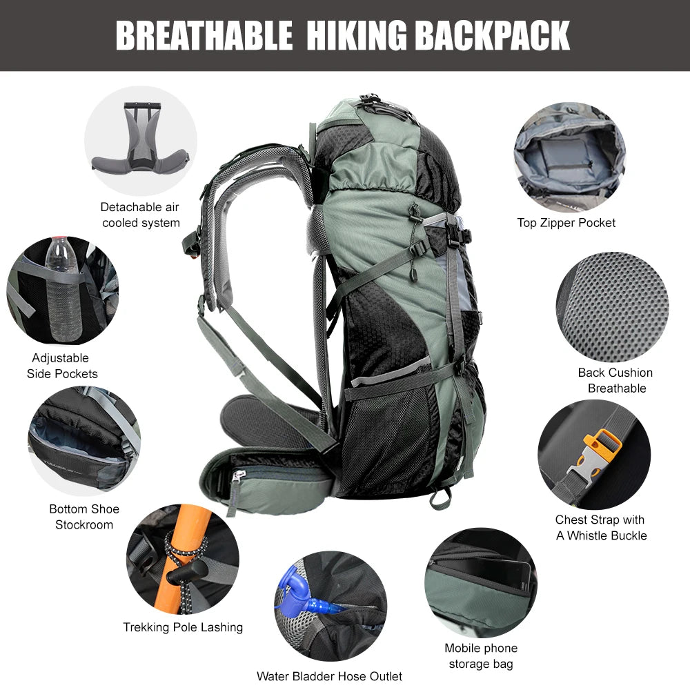 WEST TUNE Explorer Internal Frame Backpack for Hiking Rain Cover