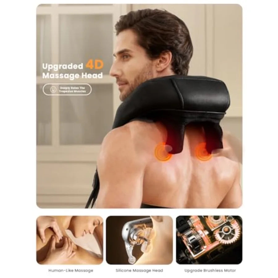 Shiatsu Neck Massager with Heat for Pain Relief Deep Tissue Upgraded Adjustable Width 4D Kneading Shoulder Massage Electric Bac