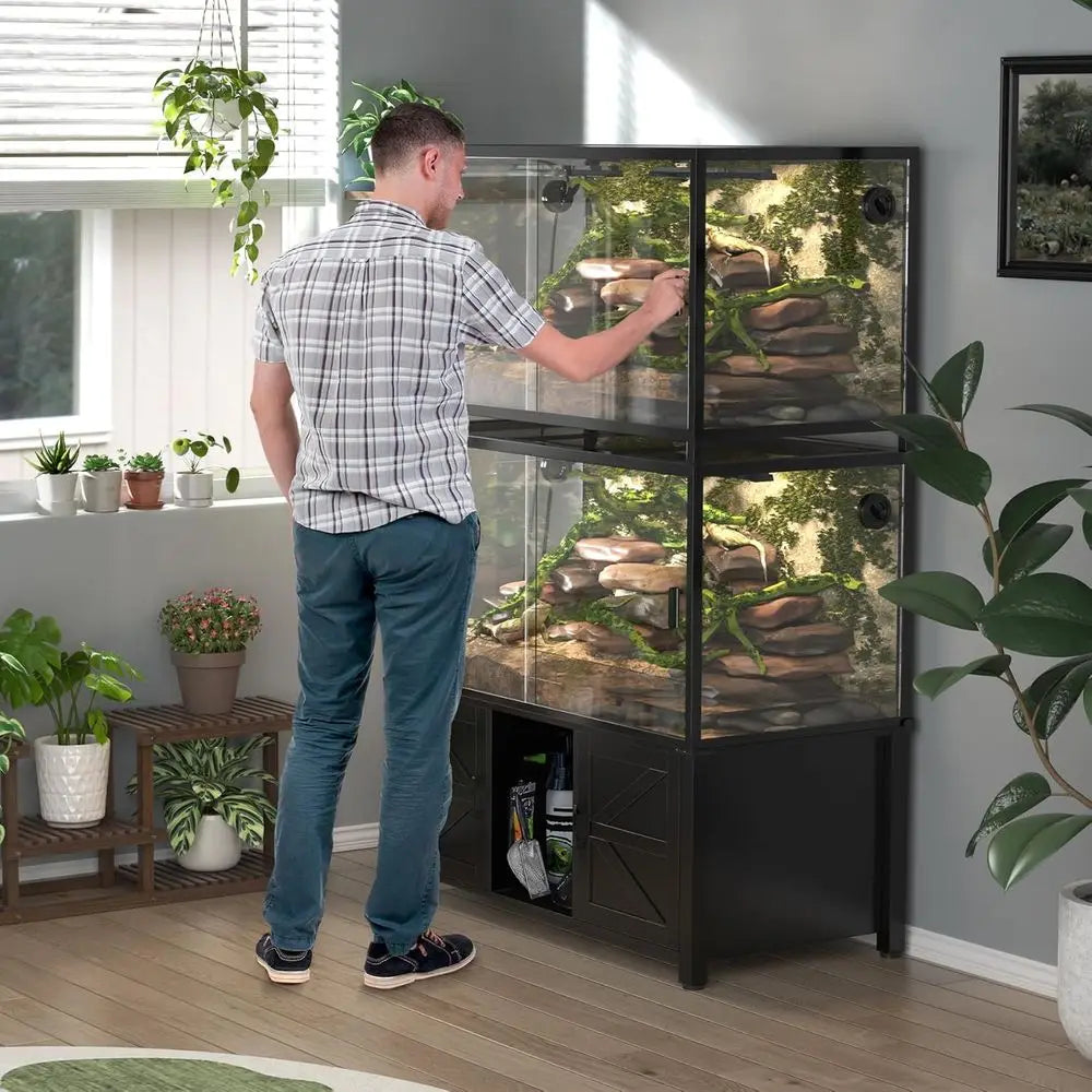 Reptile Tank Stand or 120–230 Gallon Terrariums – Tall Enclosures or Stacked 4x2x2 PVC Tanks – Furniture-Style Cabinet with Stor