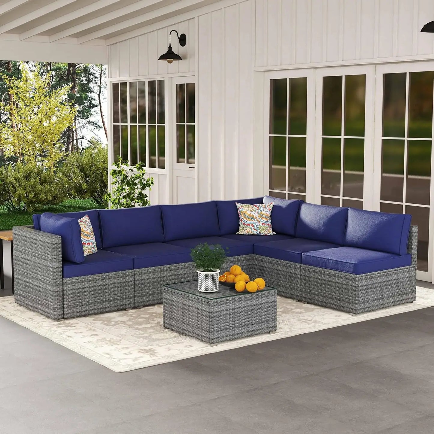 7-Piece Outdoor Patio Furniture Set Handwoven All-Weather Rattan