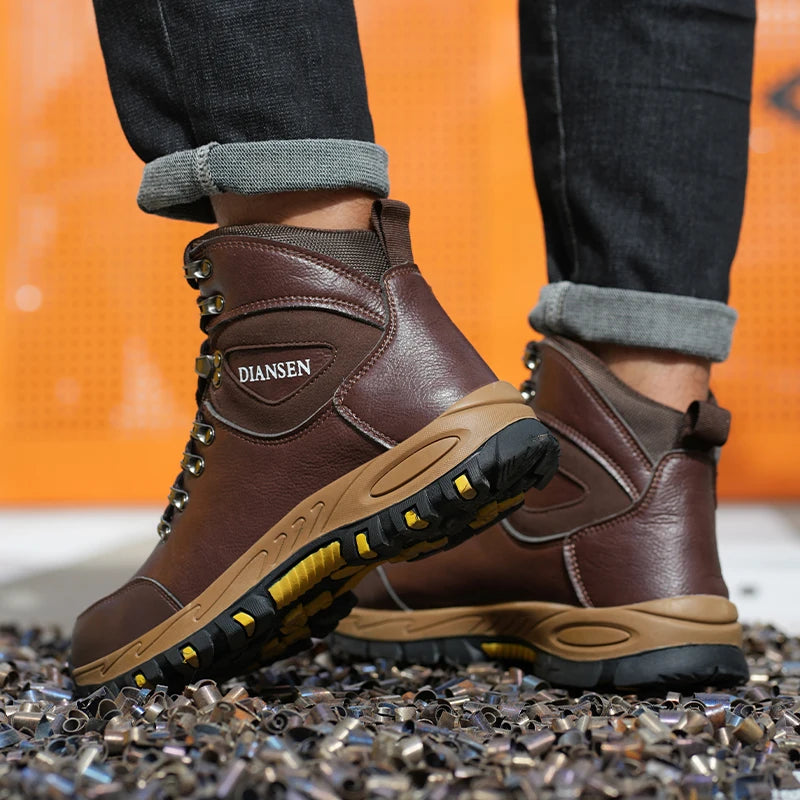 VEIGAR Indestructible Waterproof Leather Work Safety Boots For Men AntiPuncture