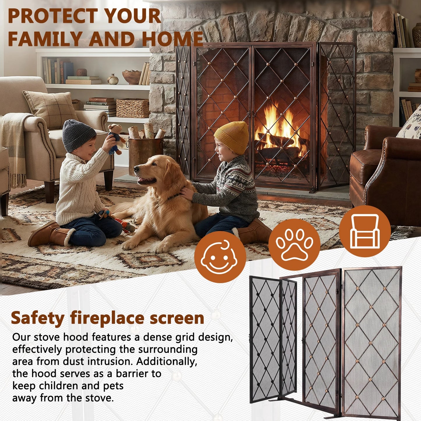 Fireplace Screen Wrought Iron Spark Guard For Gas Log Hearth