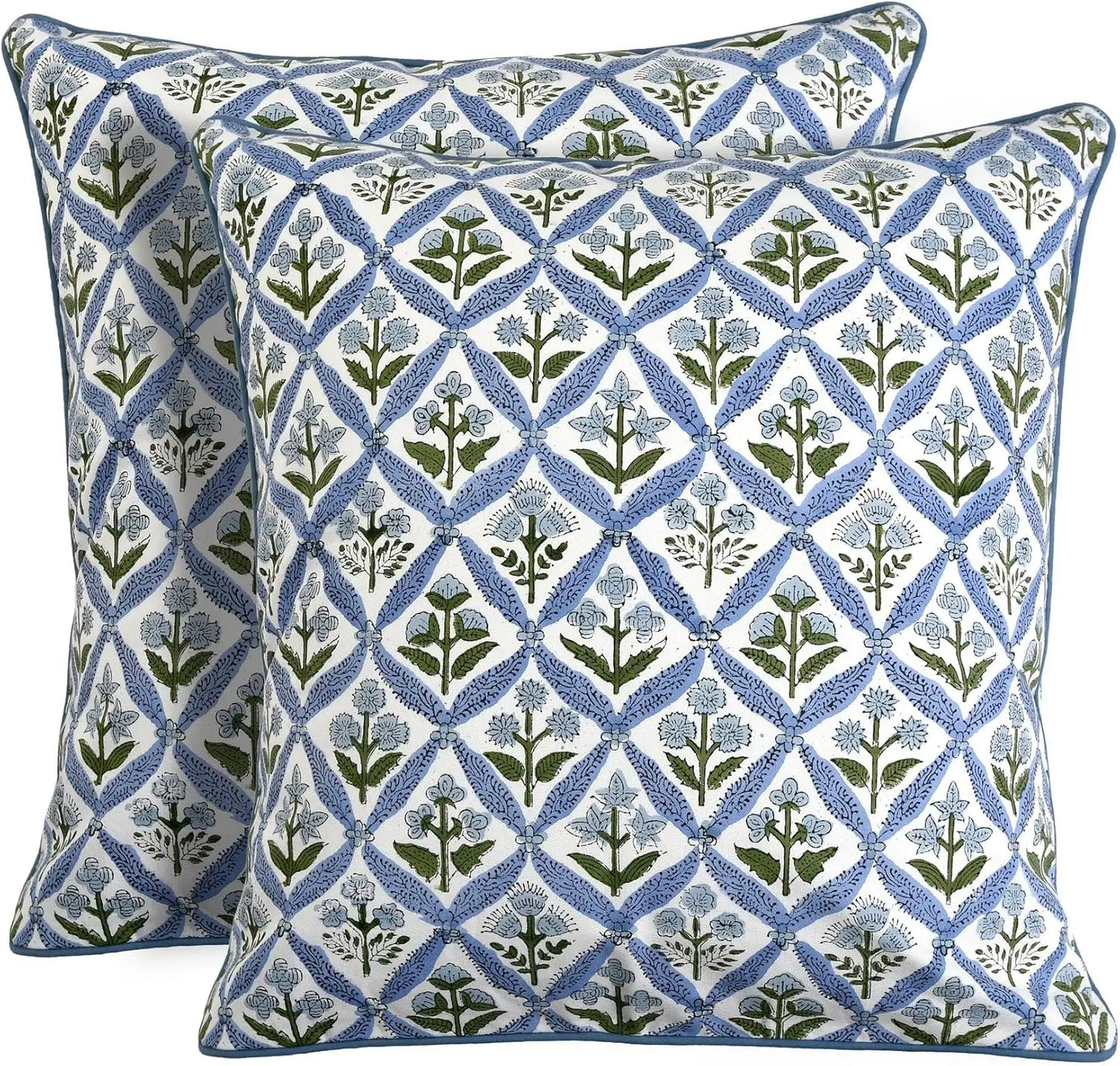 Light Steel Blue Block Print Pillow Cover 20x20 Inches Pack of 2, Decorative Boho Couch Pillows for Living Room and Outdoor Use