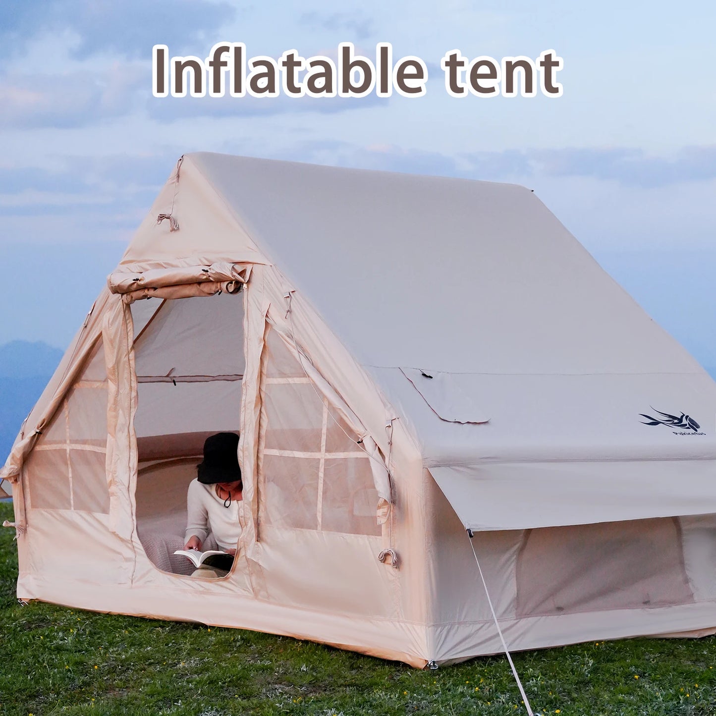 4-8 Person Inflatable Camping Tent - Quick-Setup Air Frame, 4-Season Waterproof Shelter with Stove Jack & Portable Design.