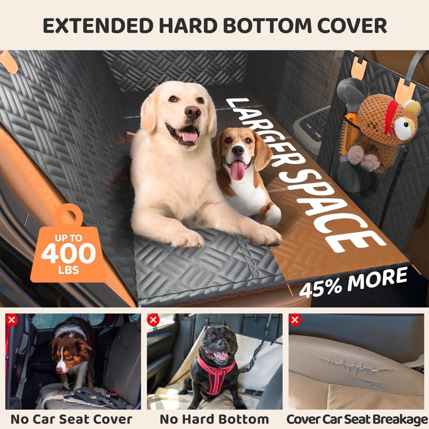 NONECN Car Rear Seat Dog Cover Hammock With Extender