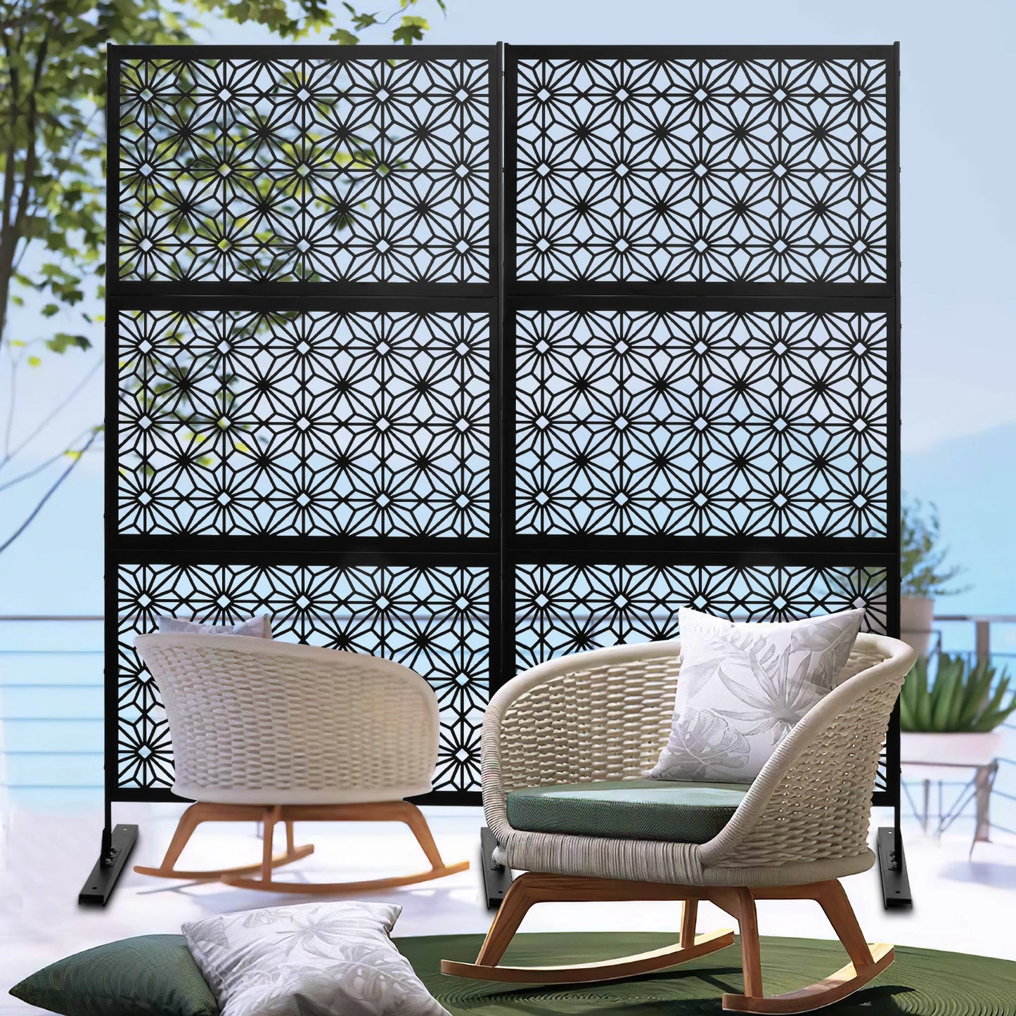 Outdoor Privacy Panel Freestanding Metal Screen With Stand