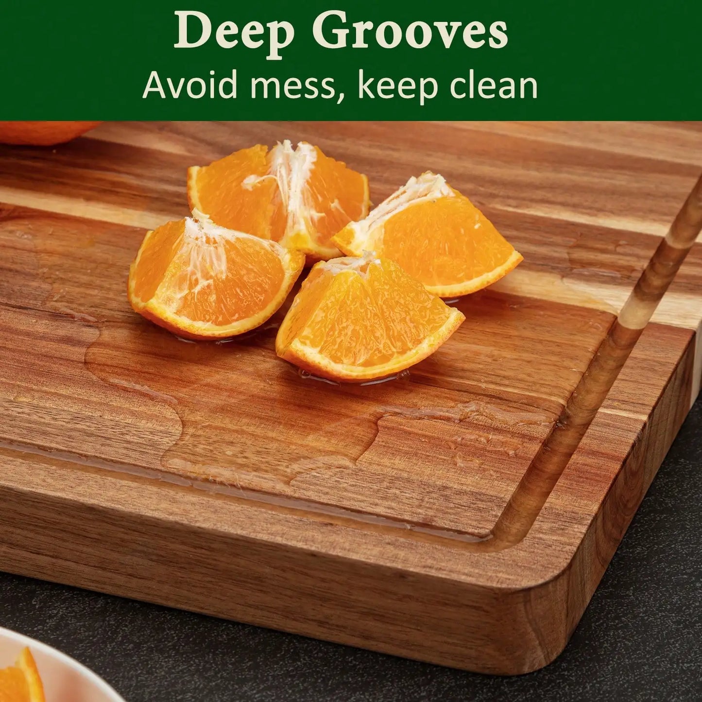 Acacia Wood Cutting Board With Juice Groove Reversible