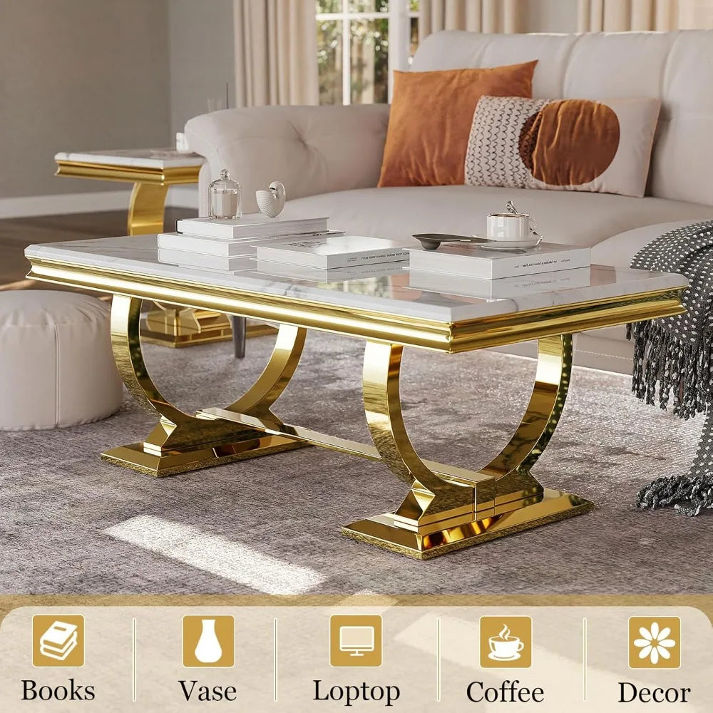 Coffee Table With Double U Base And Textured Desktop