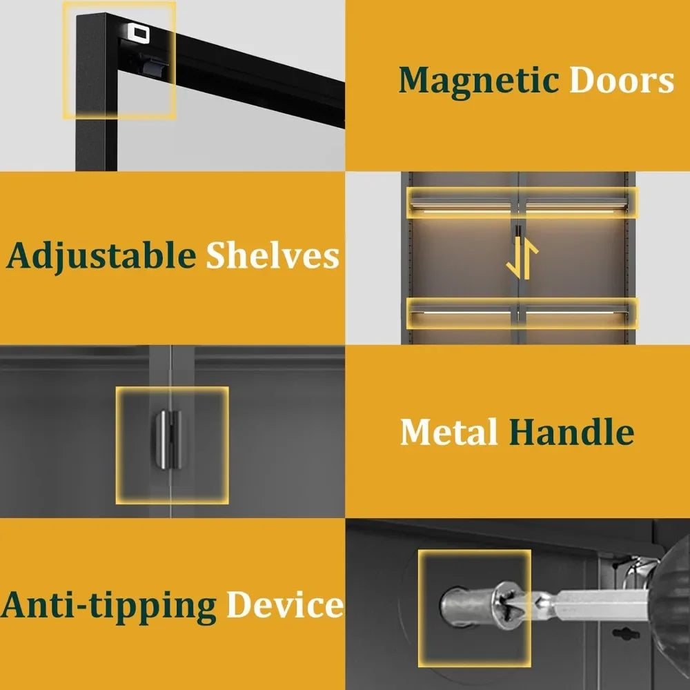 Display Cabinet with Glass Doors LED Lights and Adjustable Shelves