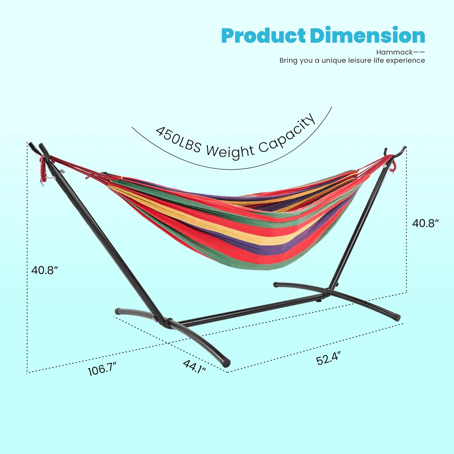 JHK Double Hammock With Space Saving Steel Stand Two Person