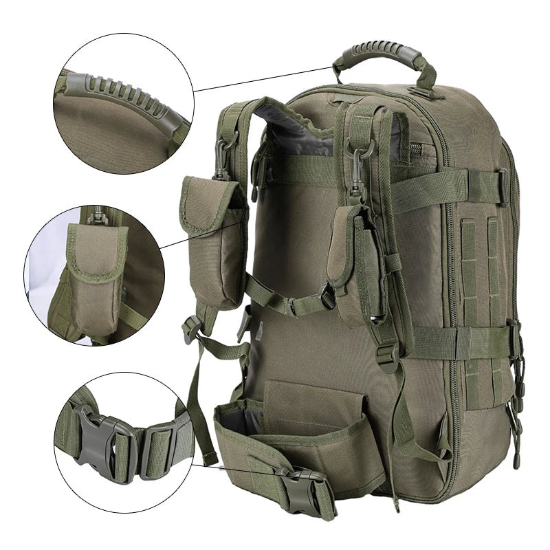 LQARMY 60L Male Travel Tactical backpack  Hiking Camping backpack Expandable Army Backpacks Molle  3 Day Assault Pack Rucksacks