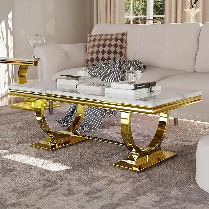 Coffee Table With Double U Base And Textured Desktop