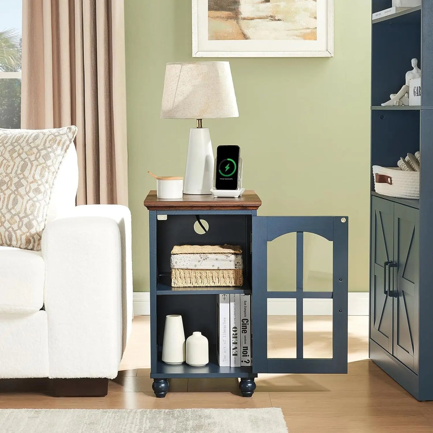 HUANZHUANG Narrow Side Table Set Of 2 With Charging Station