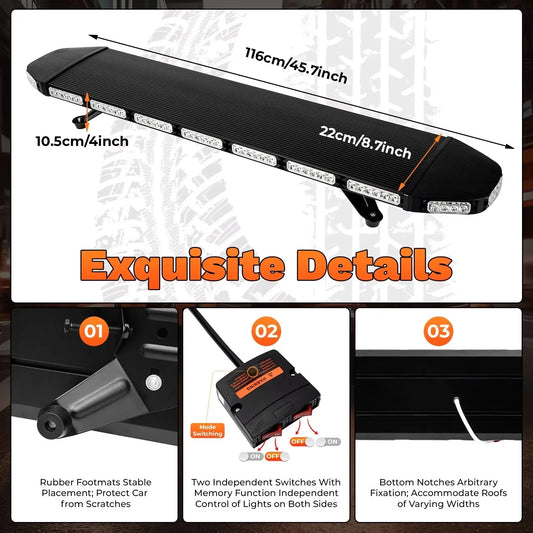 108 LED Strobe Light Bar Emergency Beacon Waterproof for Tow Trucks