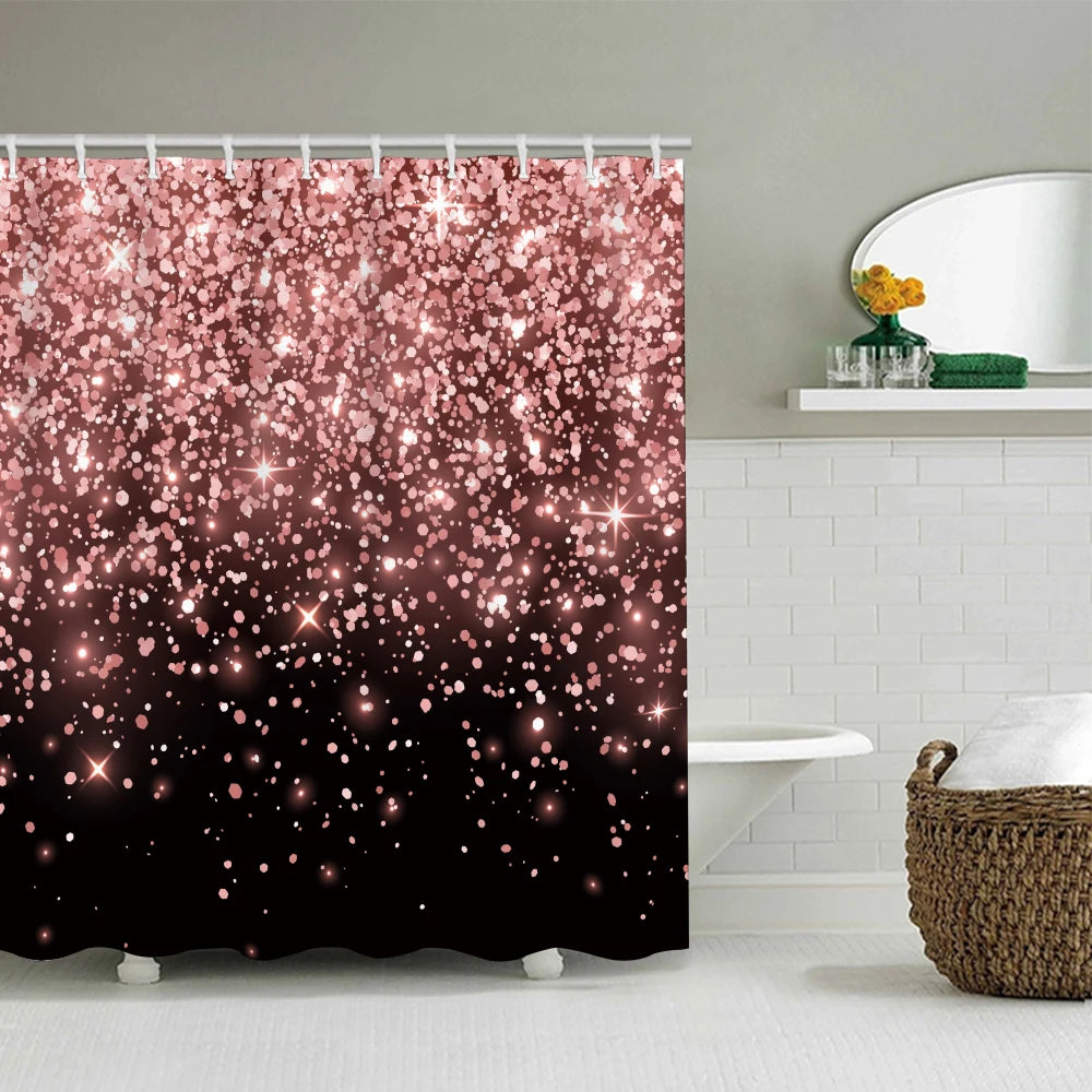 4pc black and pink shower curtain, 2D Flat Printing. Bathroom partition curtain, home decoration, modern home window