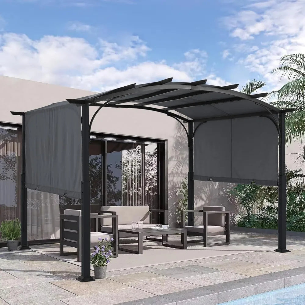 Outdoor Retractable Pergola with Sun Shade Canopy Metal Frame Garden Patio Shelter, Custom
