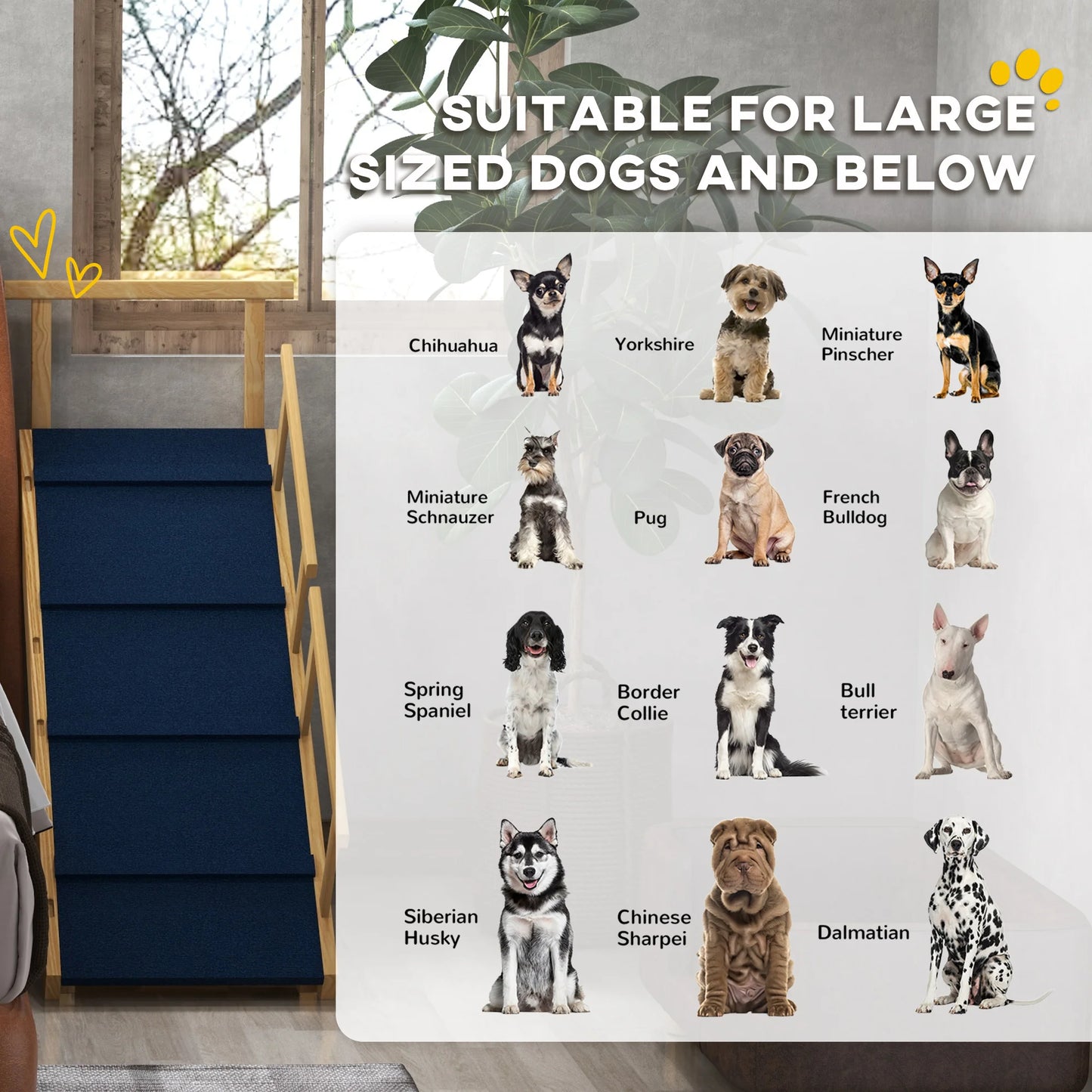 Adjustable Wooden Dog Ramp for Bed and Couch Foldable Pet Ramp with Non Slip Mat for Large Senior Dog Up To 88 Lbs Easy Assembly