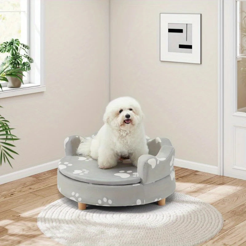 EROMMY 26'' Raised Dog Sofa Bed for Small & Medium Dogs – Comfortable Couch with 3-Sided Backrest & Foam Base, Gray