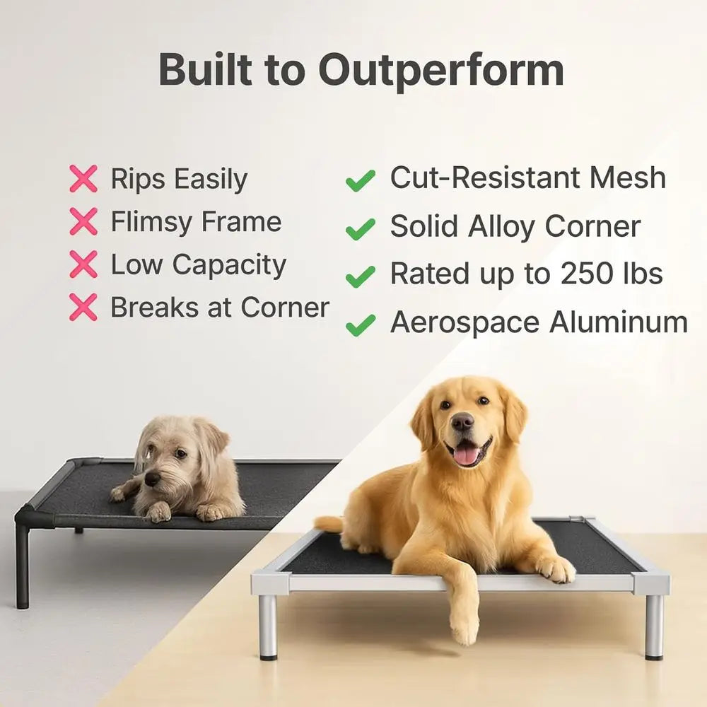 Large Indestructible Aluminum Dog Bed - Heavy Duty, Chew-Proof, Cooling, Raised Pet Cot for Outdoor Use, 48.4x32.7x7