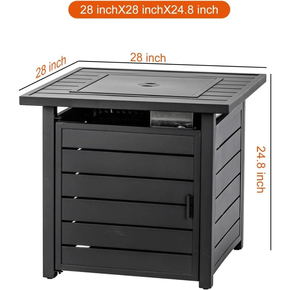 28 Inch Propane Fire Pit Table, Outdoor Gas Fire Pits with Lid & Lava Rock, 50000 BTU Firepit for Dinning, Party in Outside