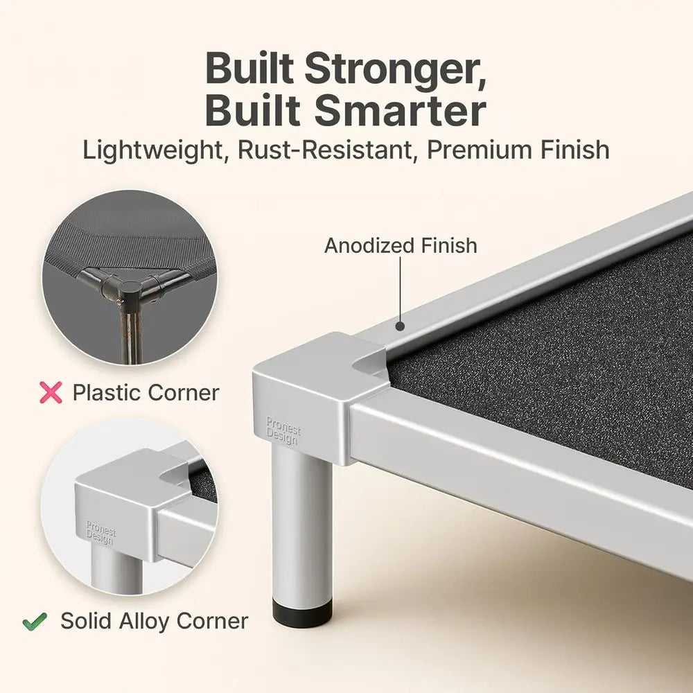 Large Indestructible Aluminum Dog Bed - Heavy Duty, Chew-Proof, Cooling, Raised Pet Cot for Outdoor Use, 48.4x32.7x7