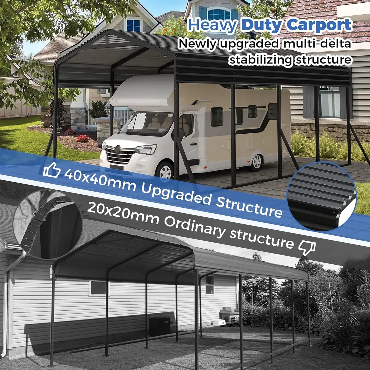 12'X20' Heavy Duty Carport Canopy Galvanized Steel Roof with Reinforced Stable Triangle Frame for Snowy Conditions,Customized