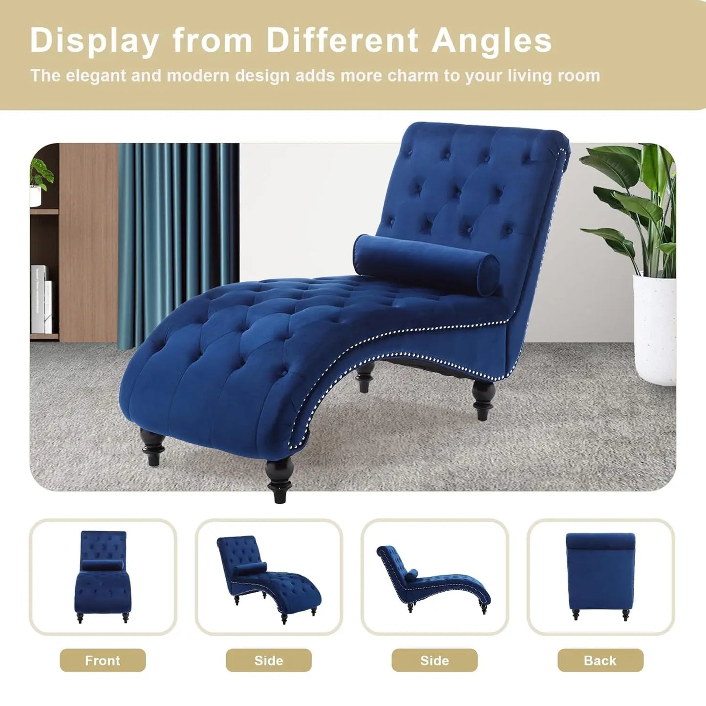 Velvet Chaise Lounge Indoor Upholstered Chair With Pillow