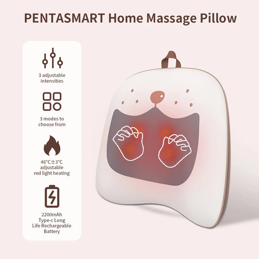 Back Neck Massager Electric Waist Massager Heated Vibration Lumbar Muscle Massage Relaxation Pain Relief Massage Throw Pillow