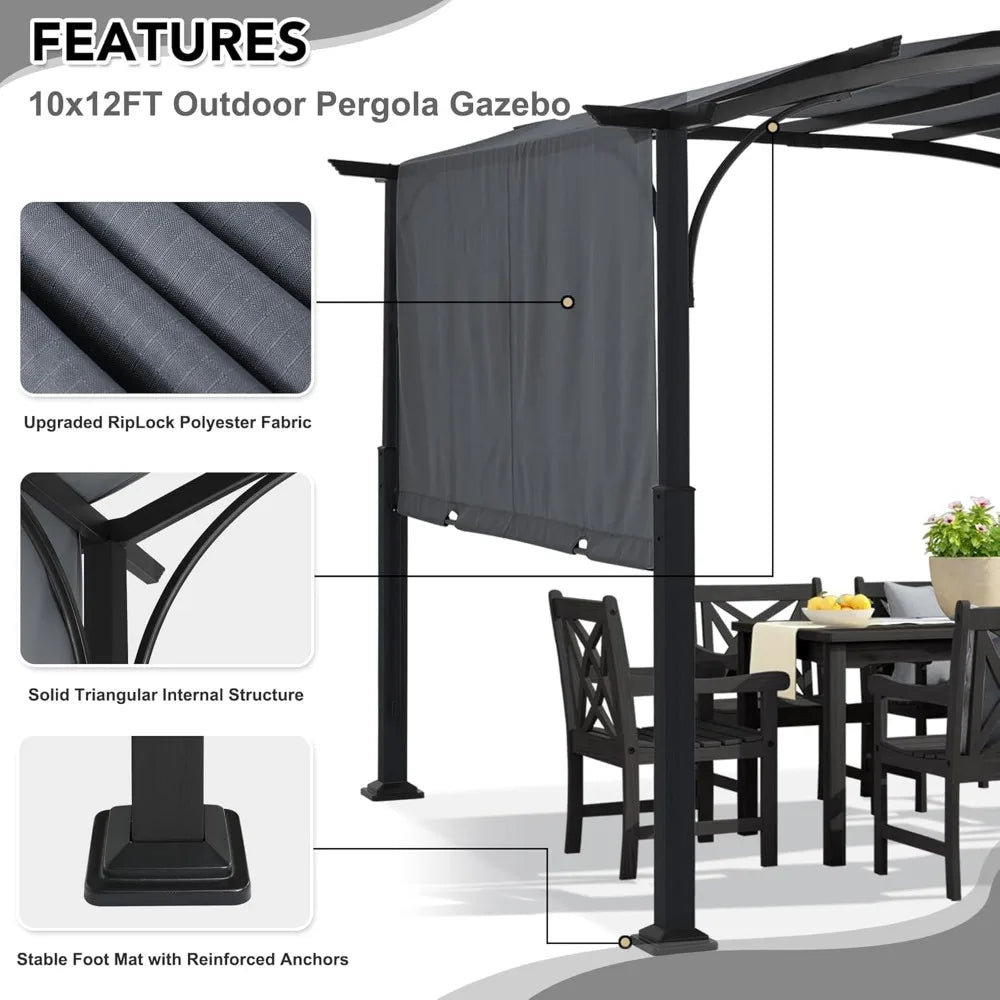 Outdoor Retractable Pergola with Sun Shade Canopy Metal Frame Garden Patio Shelter, Custom