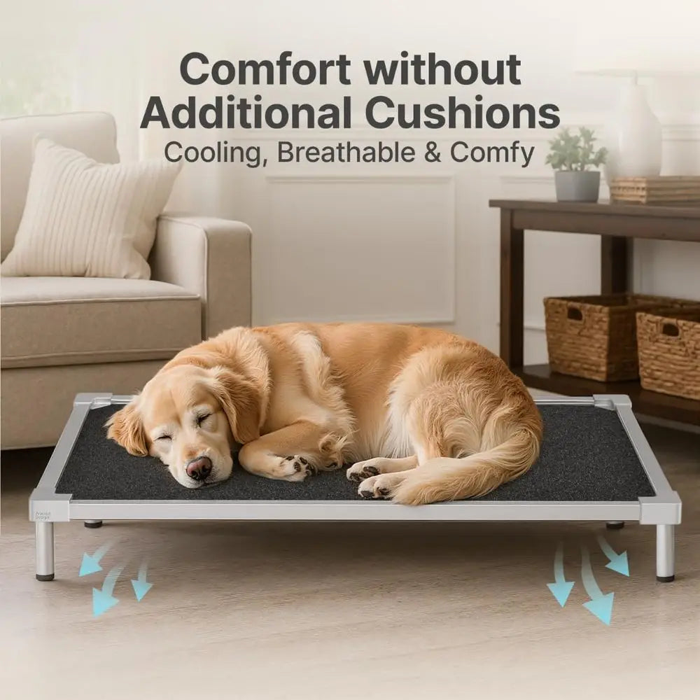 Large Indestructible Aluminum Dog Bed - Heavy Duty, Chew-Proof, Cooling, Raised Pet Cot for Outdoor Use, 48.4x32.7x7