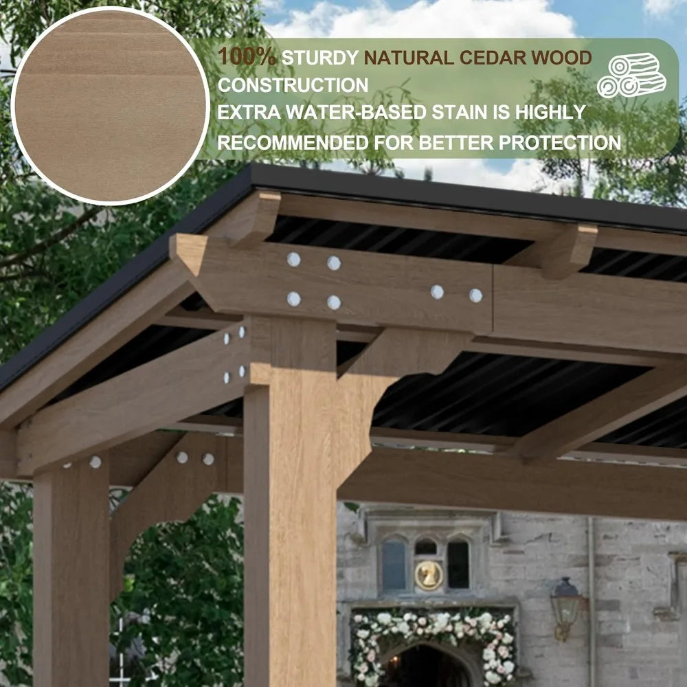Wooden Grill Gazebo Sloping Metal Hard Top 2 Side Shelves Outdoor Patio Lawn Garden Backyard, Custom