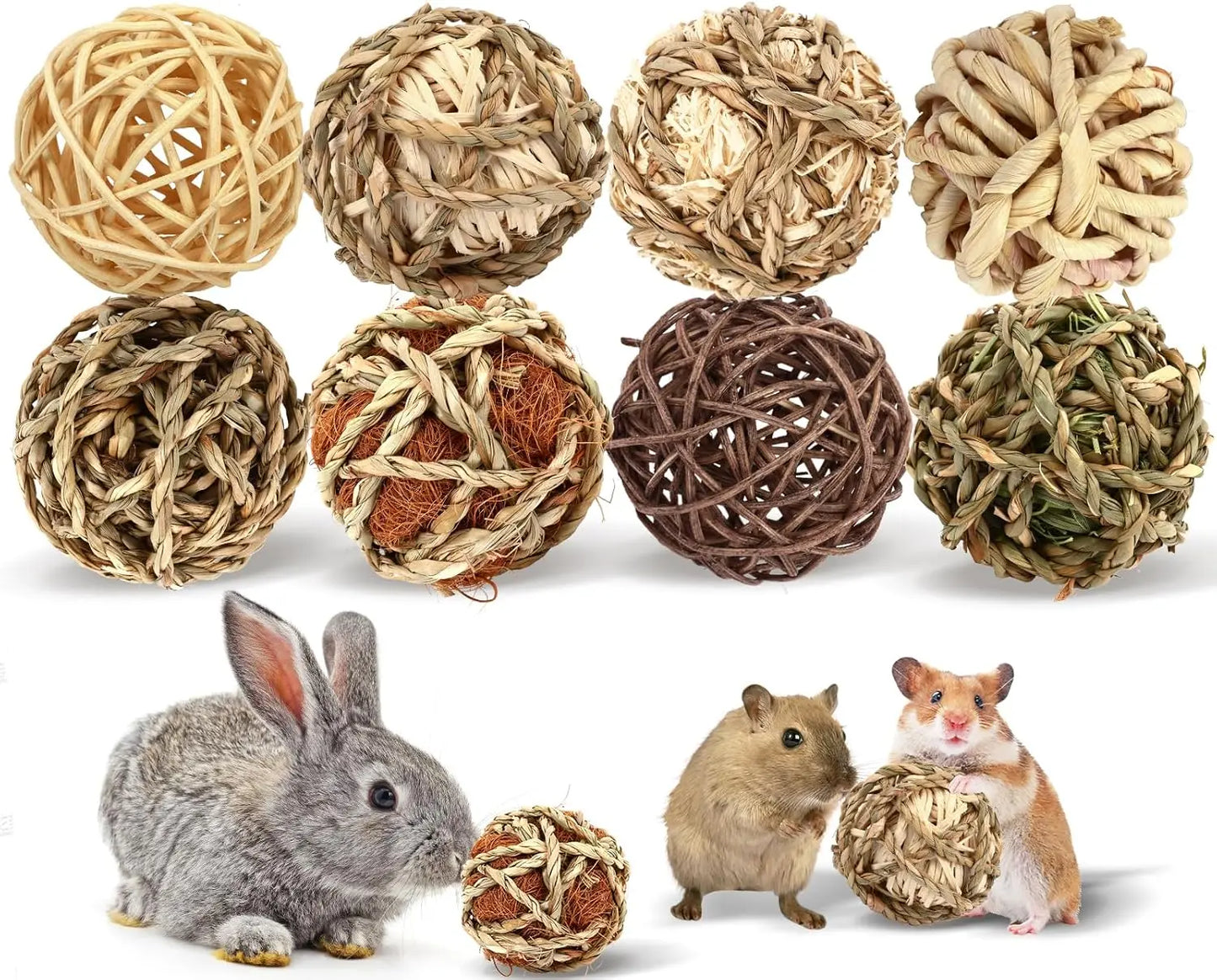 Natural Grass Chew Balls for Rabbits and Small Pets