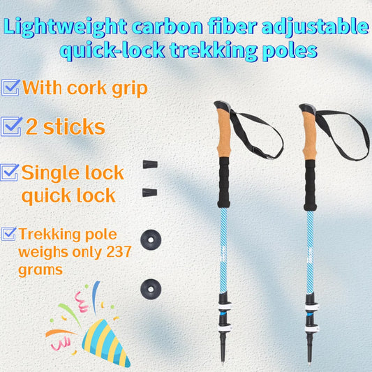 Lightweight Carbon Fiber Trekking Poles Quick-Lock Cork Grip 2-Pack