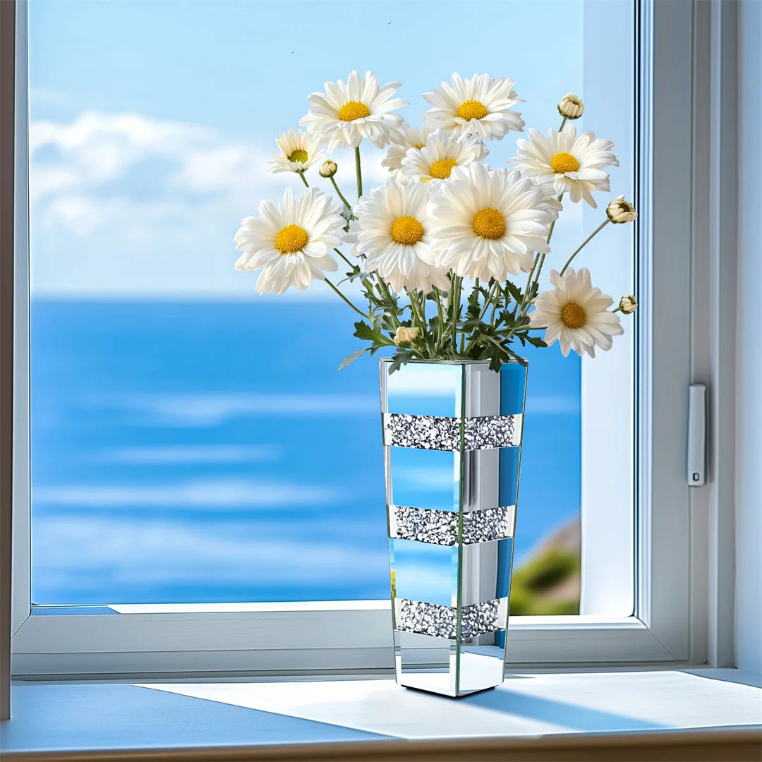 Elegant Modern Floor Vase With Crystal Diamond Accents