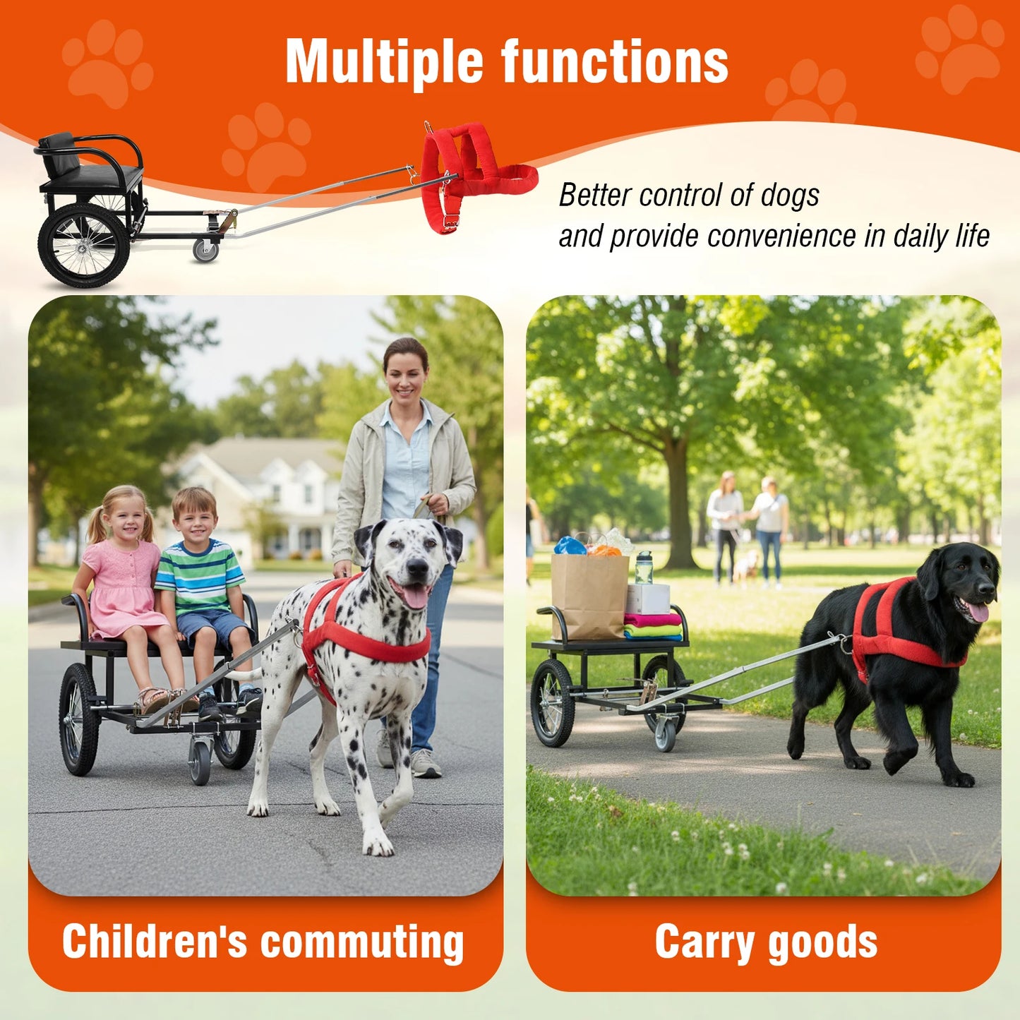 40-60KG Dog Pulling Stroller Cart Pet Walking Car with Seat Double Brake Pet Trailer for Medium Large Dogs Outdoor Shopping New