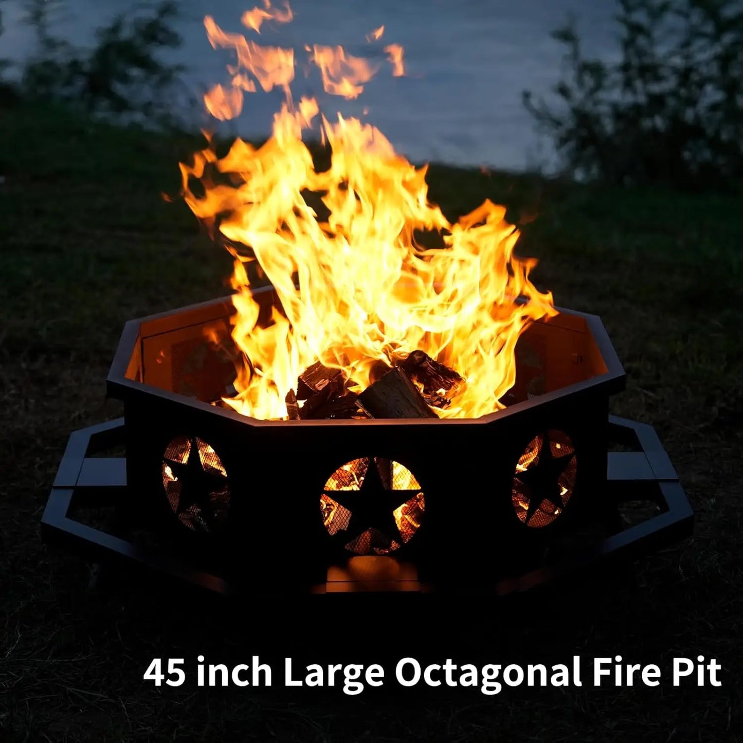 45 inch Large Fire Pit, Outdoor Fire Pit with Heavy Duty Construction, Wood Burning Fire Pits for Outside Octagonal, Customized