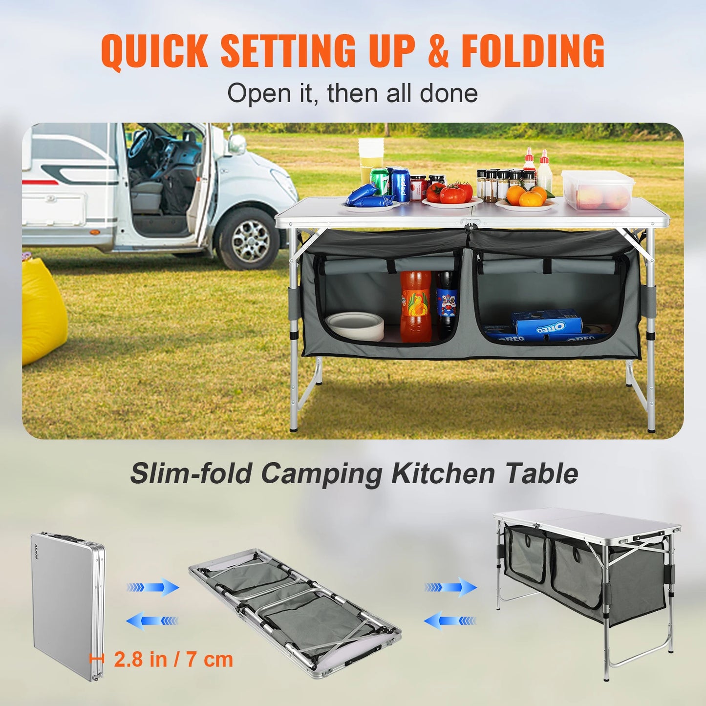 VEVOR Camping Kitchen Table Outdoor Folding With Quick Setup