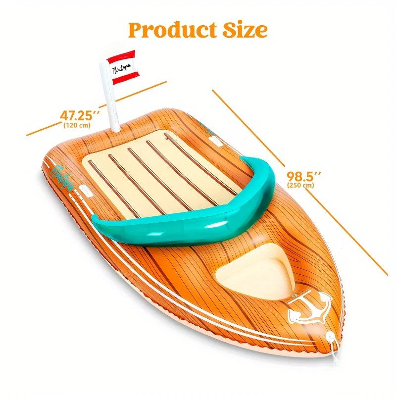 Joyfy Giant Boat Pool Float with Cooler and Tow Point