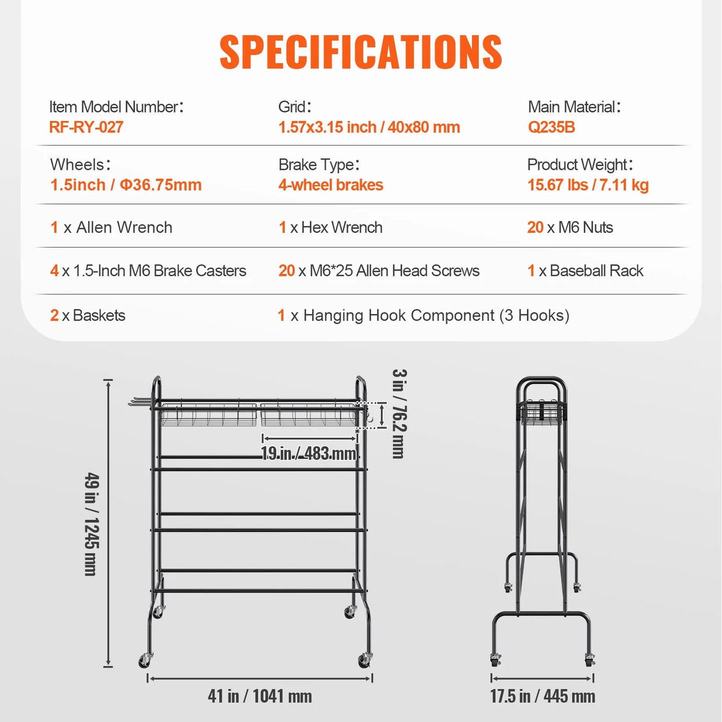 Four Layer Rolling Basketball Rack and Storage Organizer with Wheels