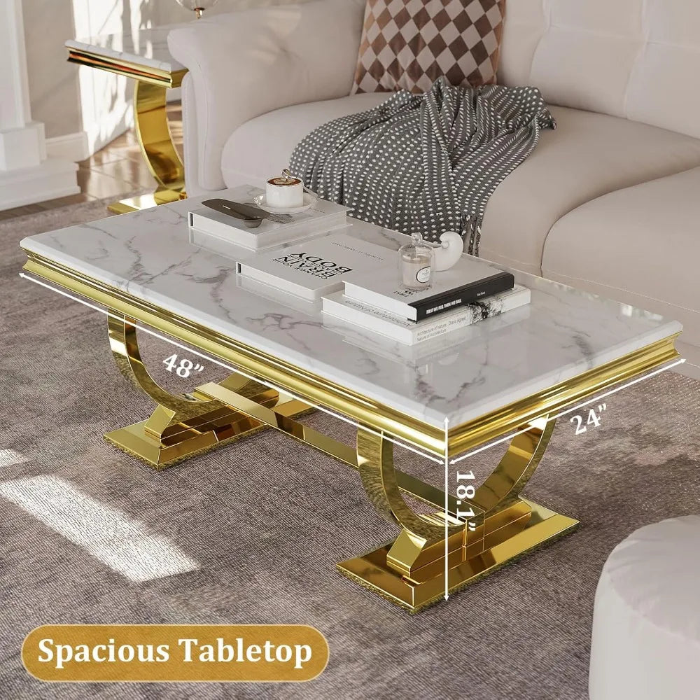 Coffee Table With Double U Base And Textured Desktop