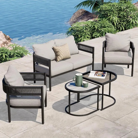 Outdoor Furniture Set With Cushions And Coffee Table For Patio